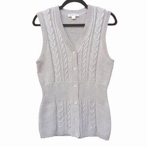 PENDLETON | Grey Cable Knit Button Up Sweater Vest V-Neck Cardigan Preppy Ivy S